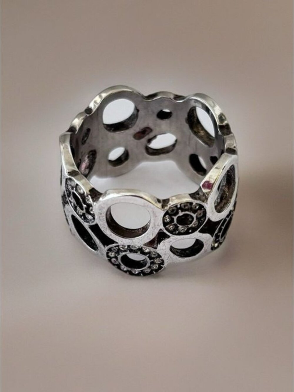 Brighton Silver Tone Clear Crystal Circle Bubble Band Ring Size 9